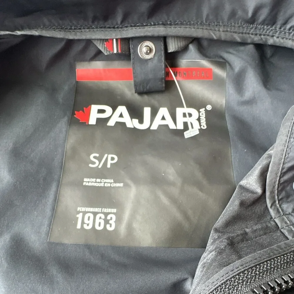 Pajar Men's Gray Parka Jacket S Full Zip Snap Stand-Up Collar Pockets Mid-Length